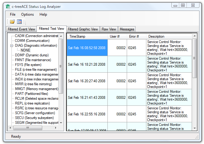 c-treeACE Log Analyzer Screenshot