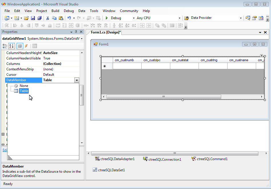 ADO.NET Visual Tutorial Set DataMemberProperty