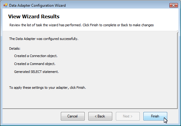 ADO.NET Visual Tutorial Finish Wizard