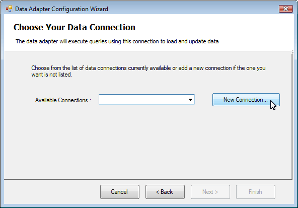 ADO.NET Visual Tutorial New Connection Click