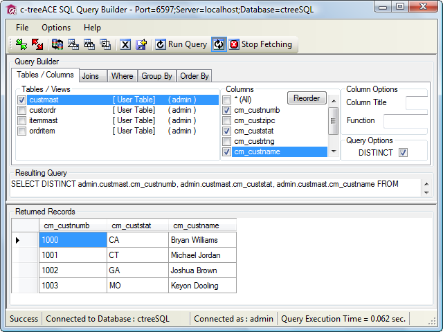 c-treeACE SQL Query Builder
