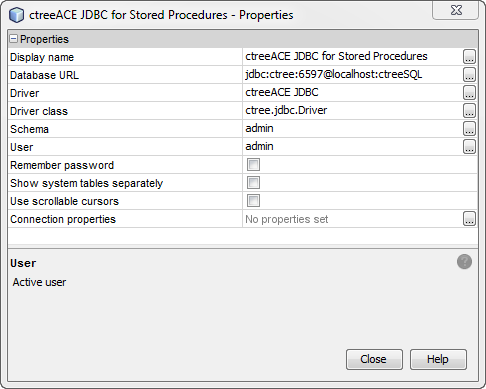 c-treeACE JDBC for Stored Porcedures - Properties