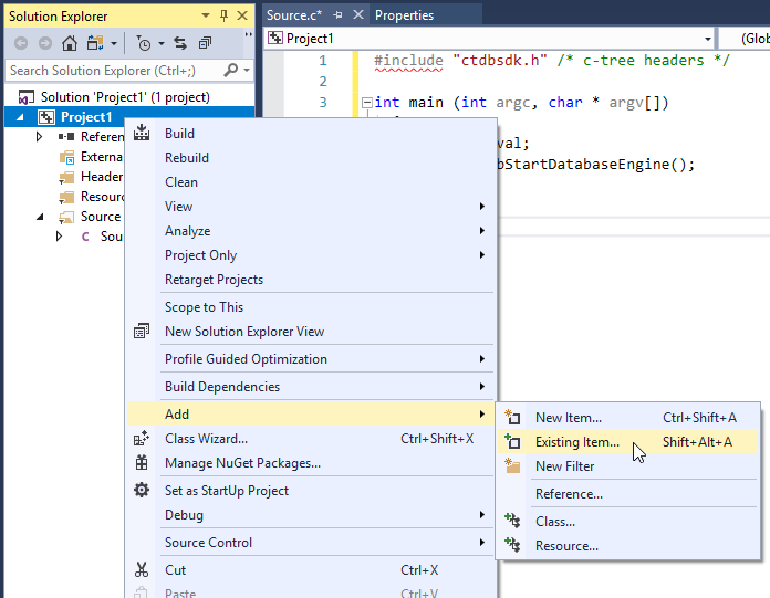 Step 3 - Add three FairCom libraries to the project