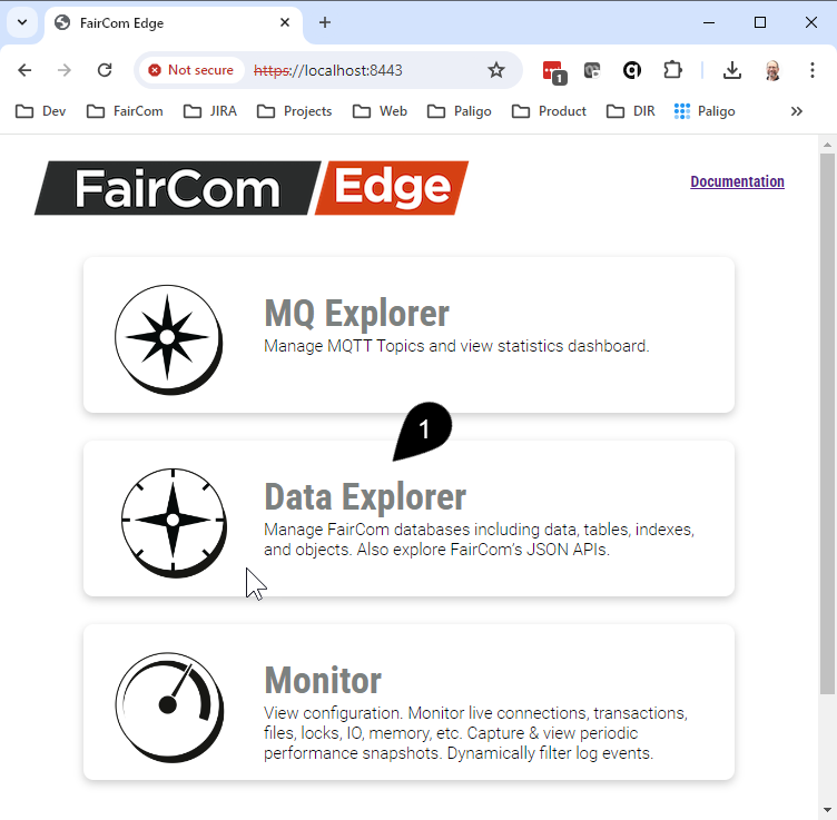 Screenshot for launching FairCom's Data Explorer application.