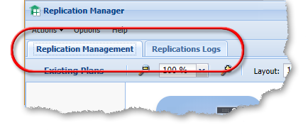 Replication Manager's main window tabs