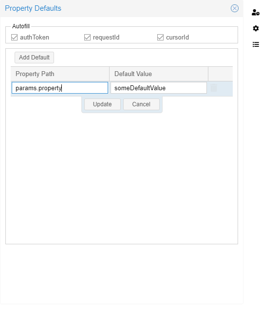 Property Defaults panel with an added default