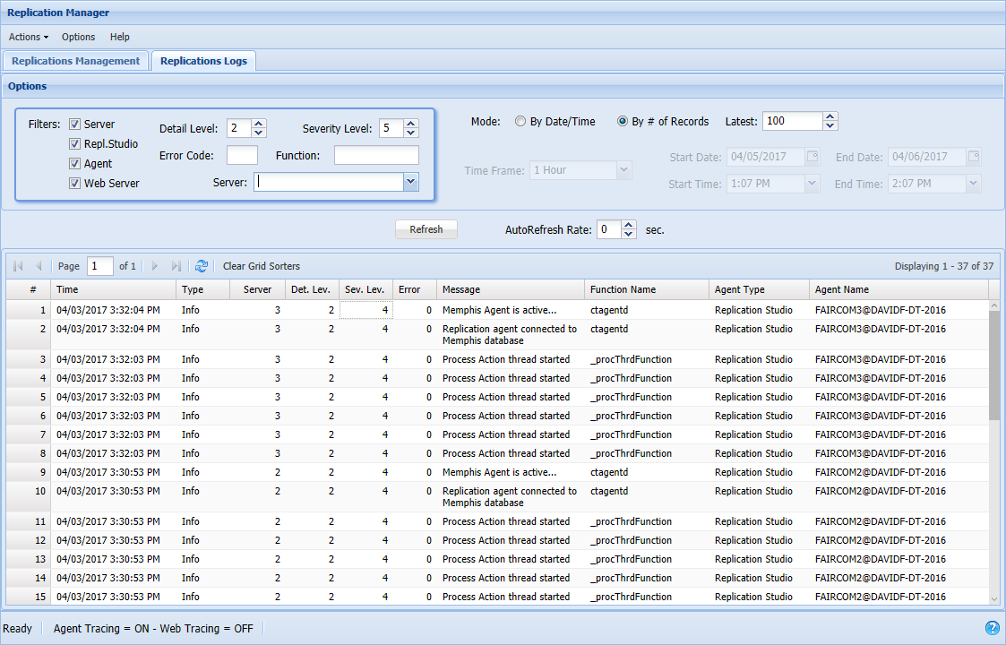 Replication Logs tab