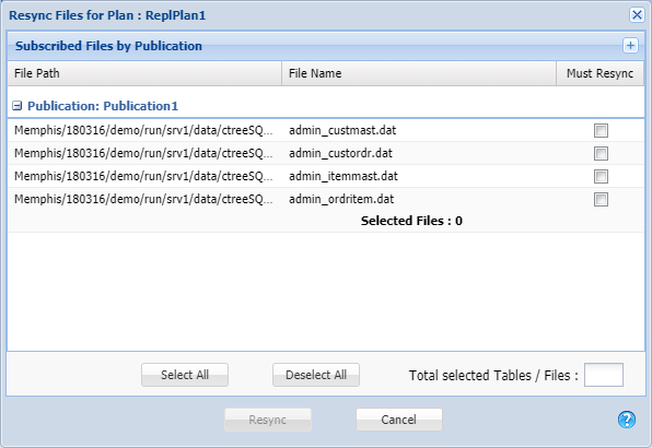 Resync File for Plan window