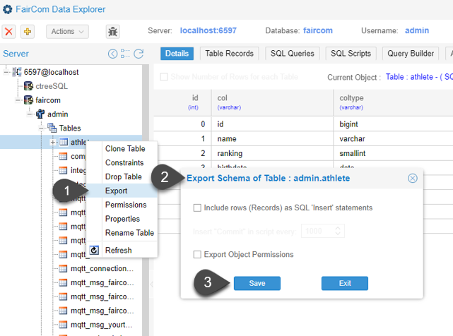 Export a table